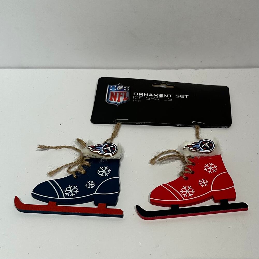 New In Package Tennessee Titans Ice Skate Christmas Ornaments NFL Red Blue